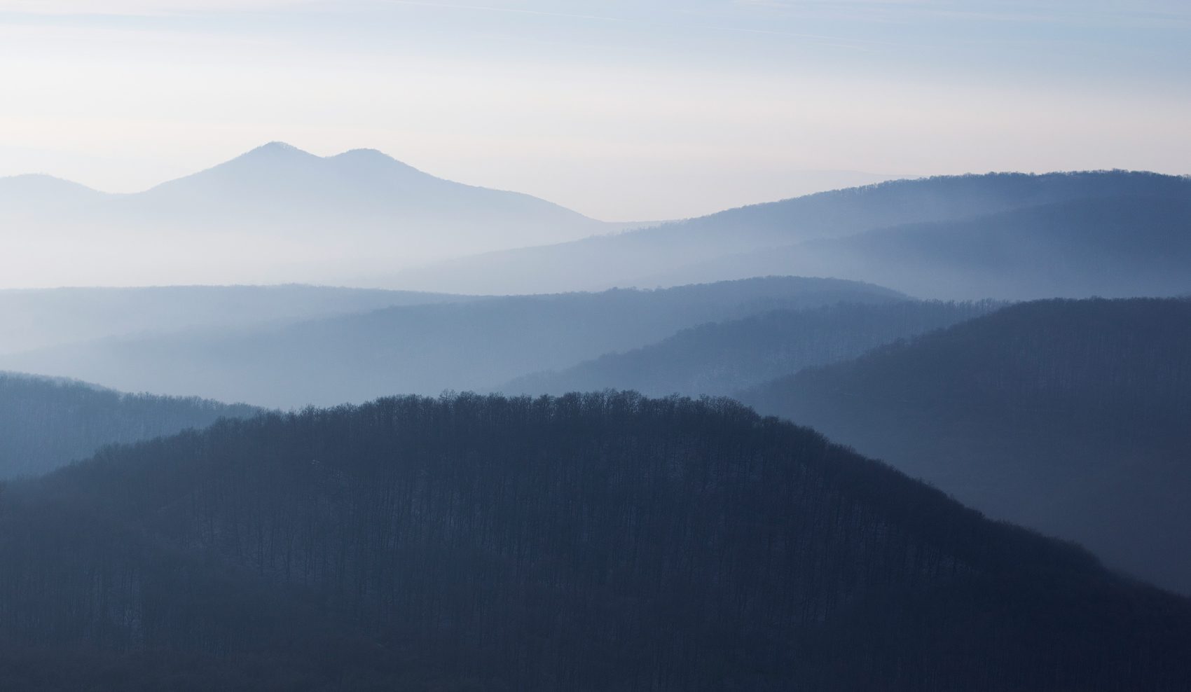 The Blue Ridge Mountains of Virginia softened by morning haze